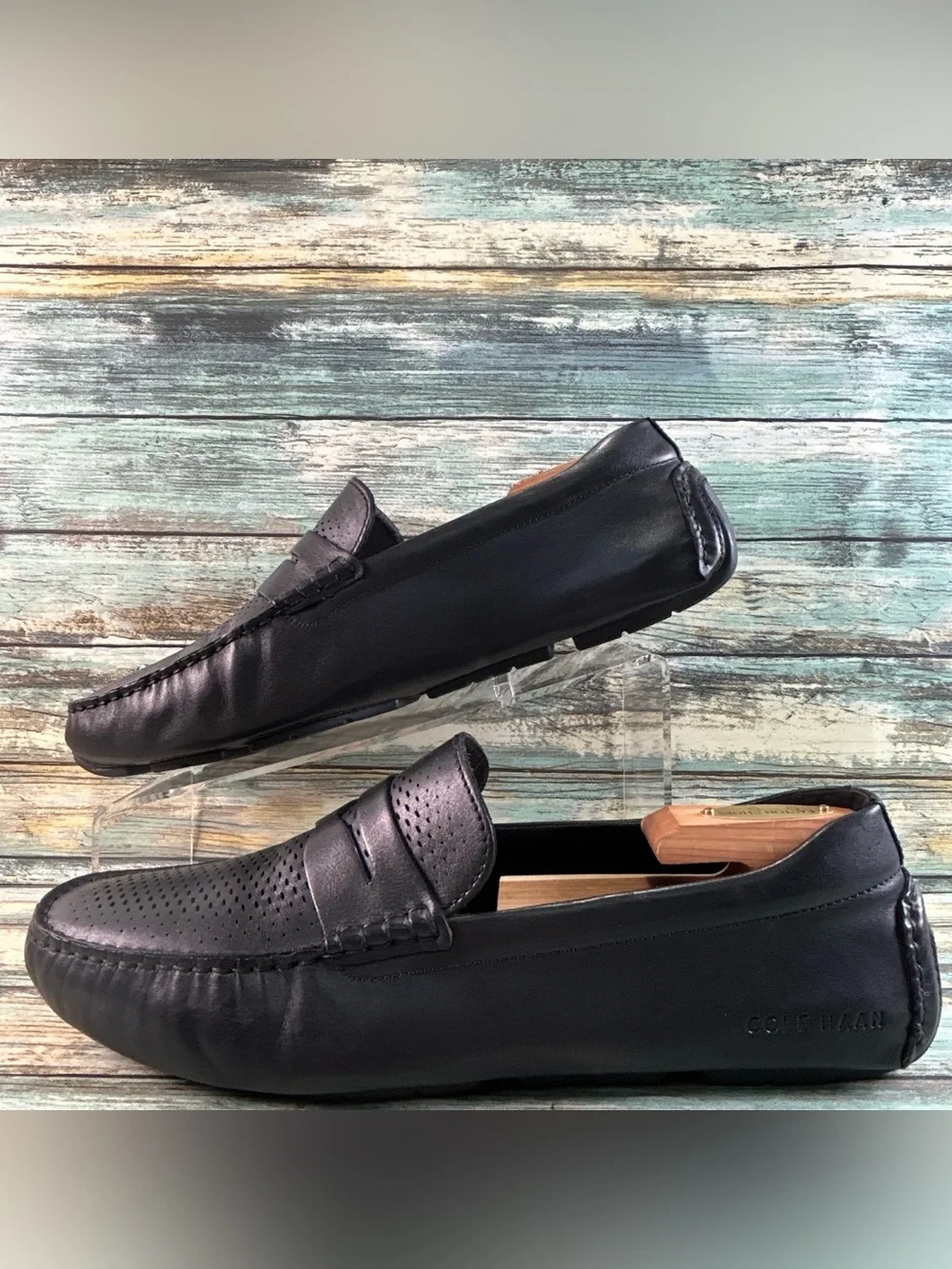 Cole Haan Grand Laser Penny Driving Loafer Mens Size 10.5M Black Leather
